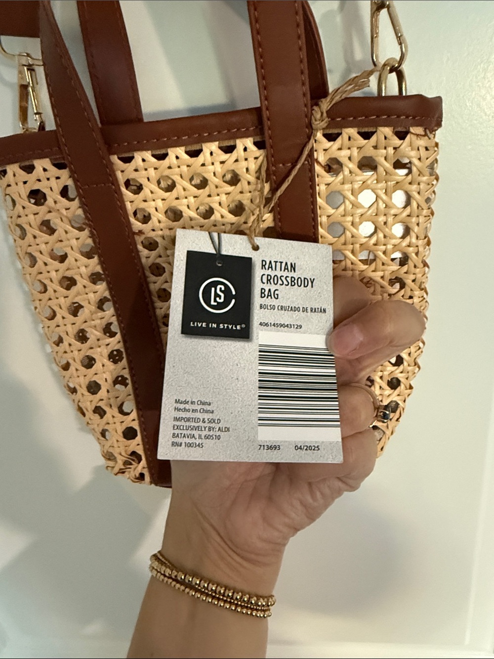 Woven Rattan Crossbody Tote Bag in Brown - Picture 5 of 5